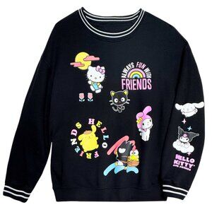 NWOT SANRIO HELLO KITTY & FRIENDS BLACK SWEATSHIRT TOP KAWAII LIFE CUTE COZY XL